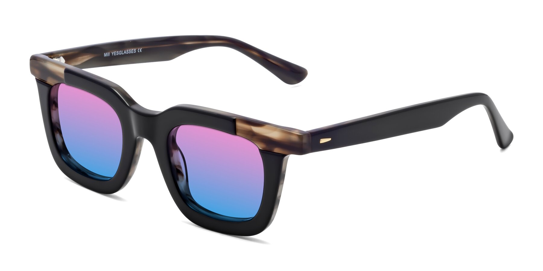 Angle of Mill in Black-Brown with Pink / Blue Gradient Lenses