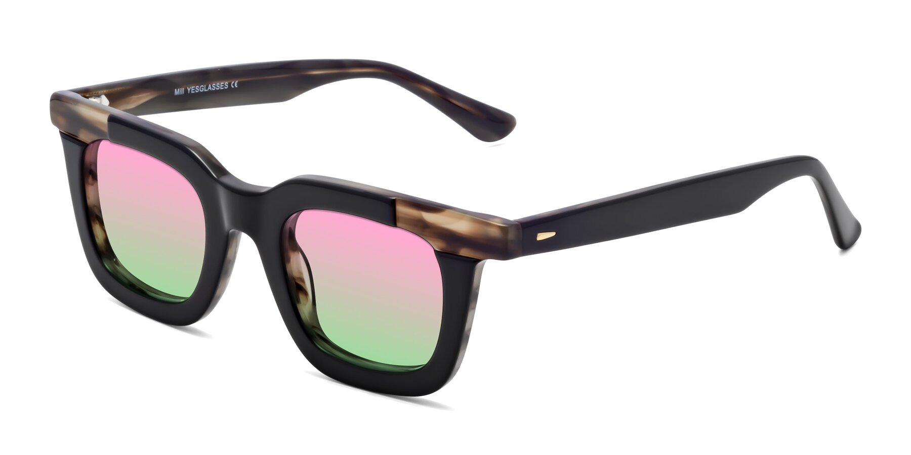 Angle of Mill in Black-Brown with Pink / Green Gradient Lenses