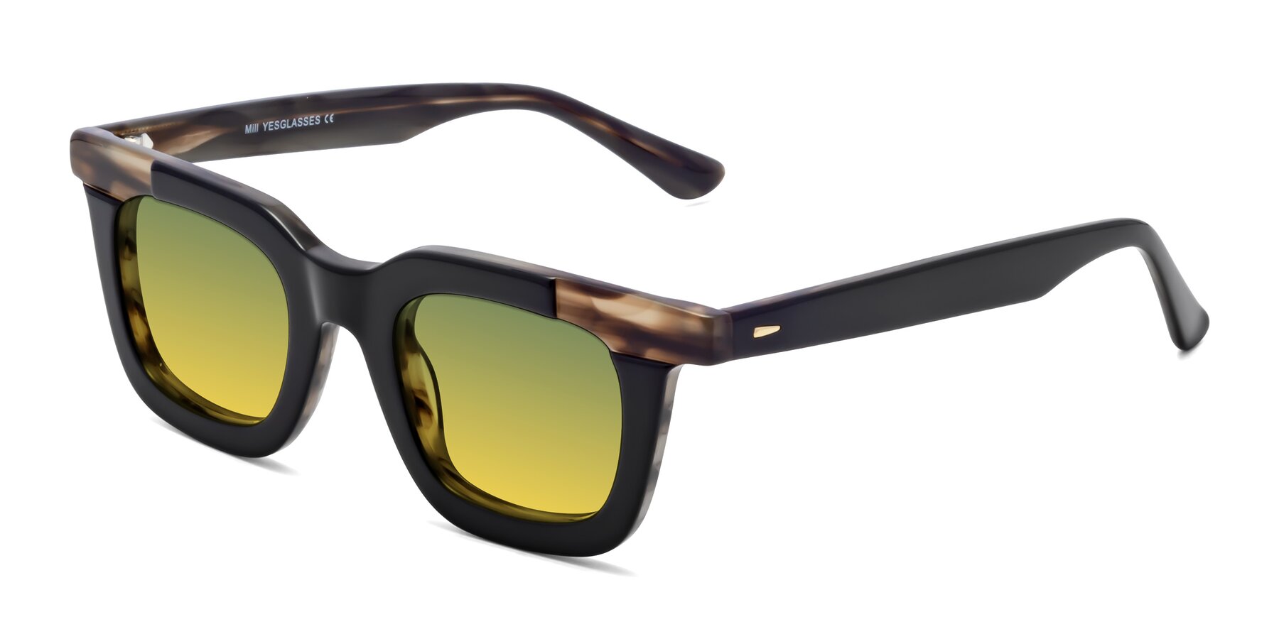 Angle of Mill in Black-Brown with Green / Yellow Gradient Lenses