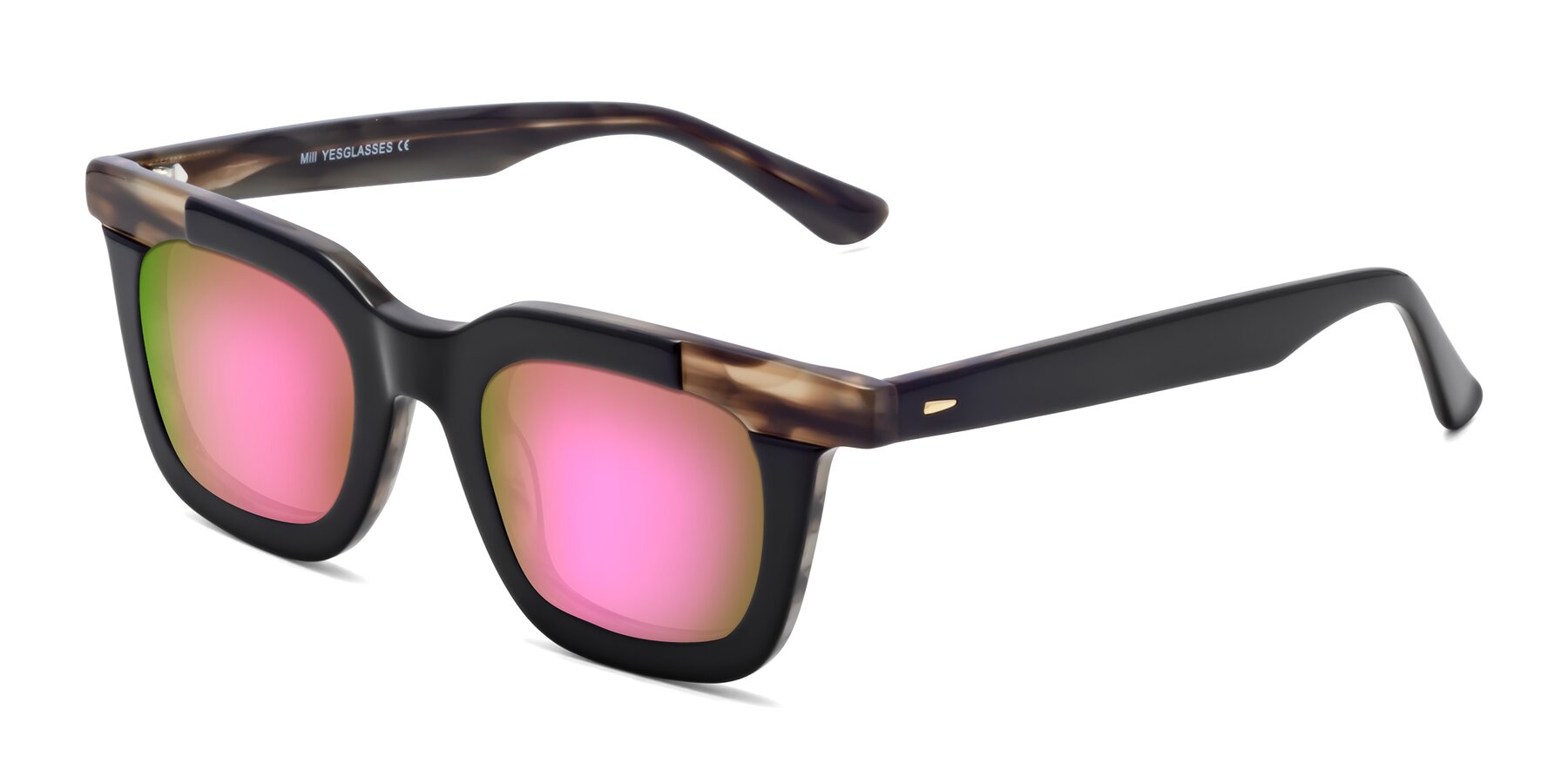 Angle of Mill in Black-Brown with Pink Mirrored Lenses