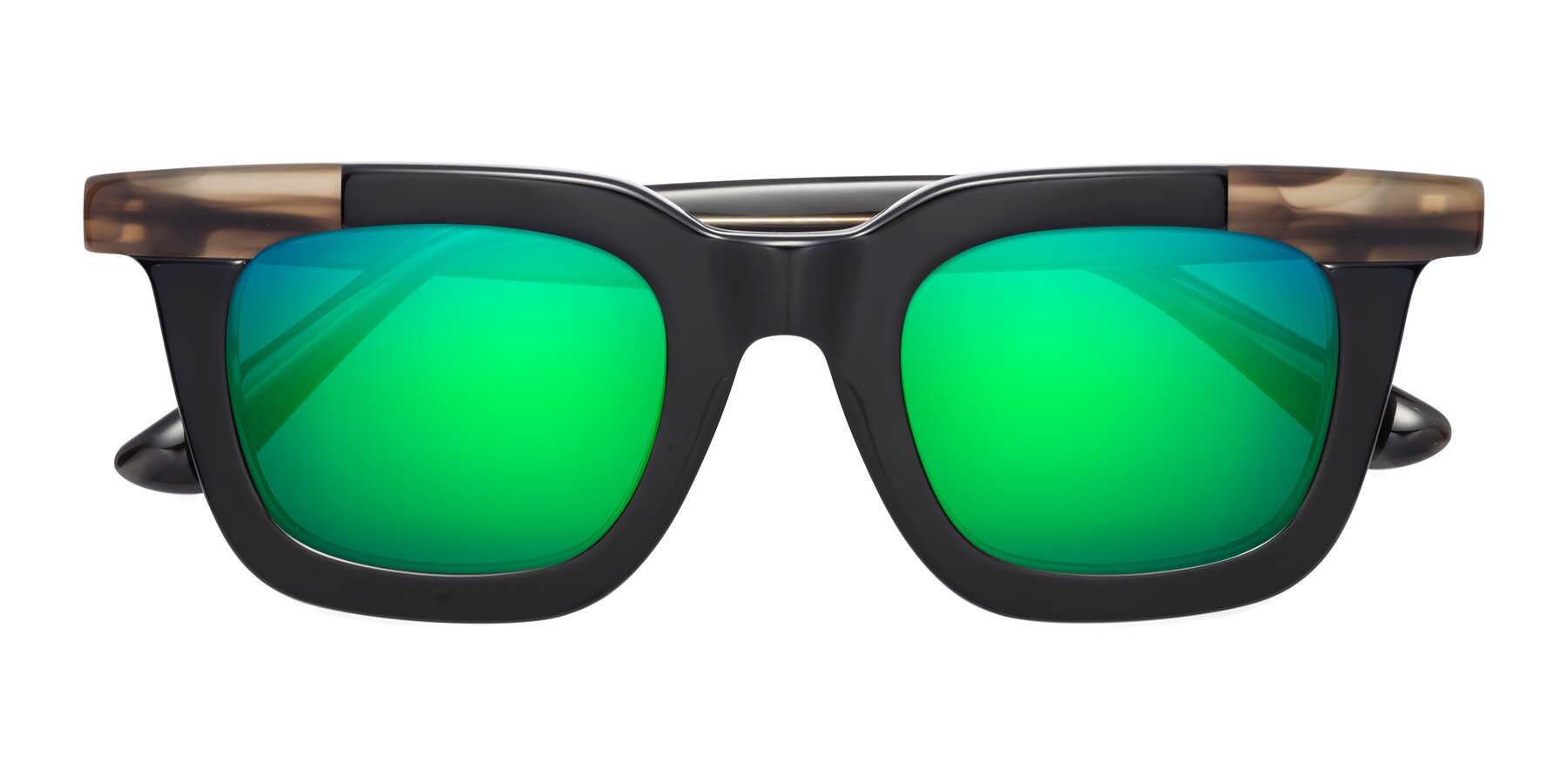 Folded Front of Mill in Black-Brown with Green Mirrored Lenses