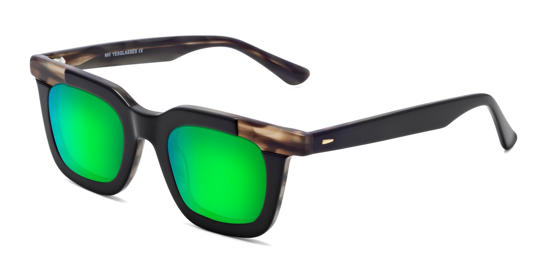 Angle of Mill in Black-Brown with Green Mirrored Lenses