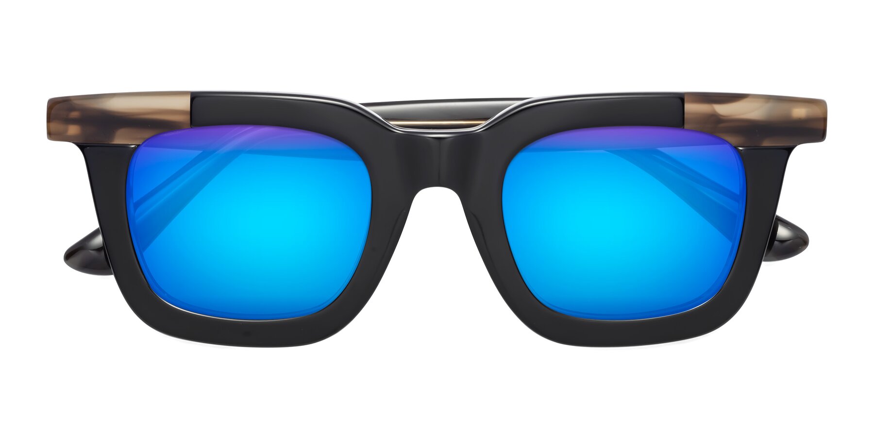 Folded Front of Mill in Black-Brown with Blue Mirrored Lenses