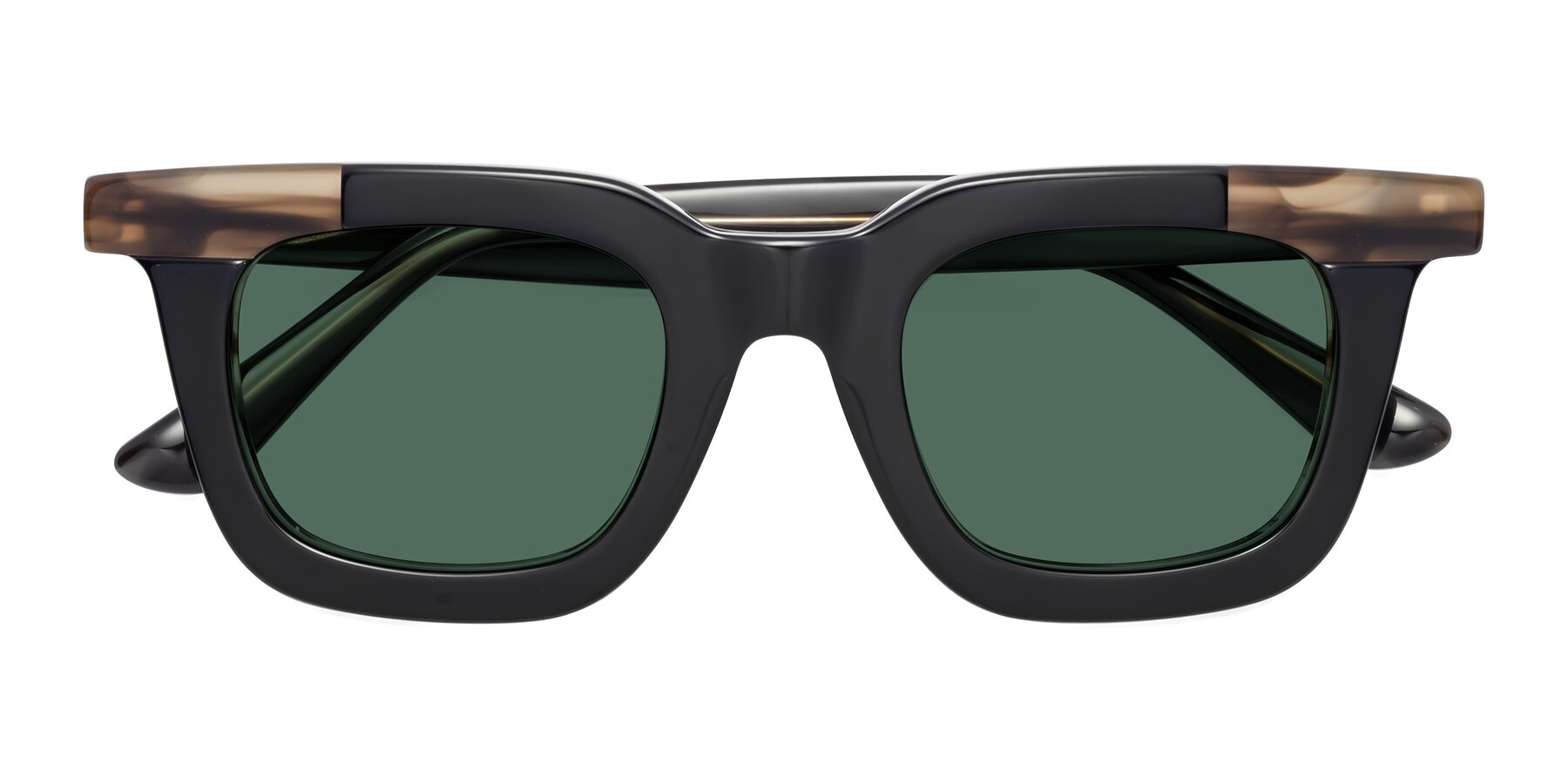 Folded Front of Mill in Black-Brown with Green Polarized Lenses