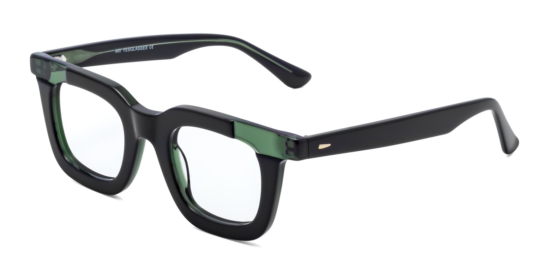 Side of Mill in Black-Green with Clear Reading Eyeglass Lenses