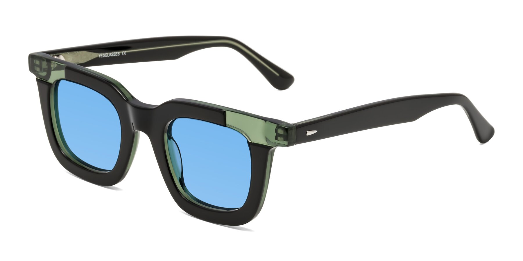 Angle of Mill in Black-Green with Medium Blue Tinted Lenses