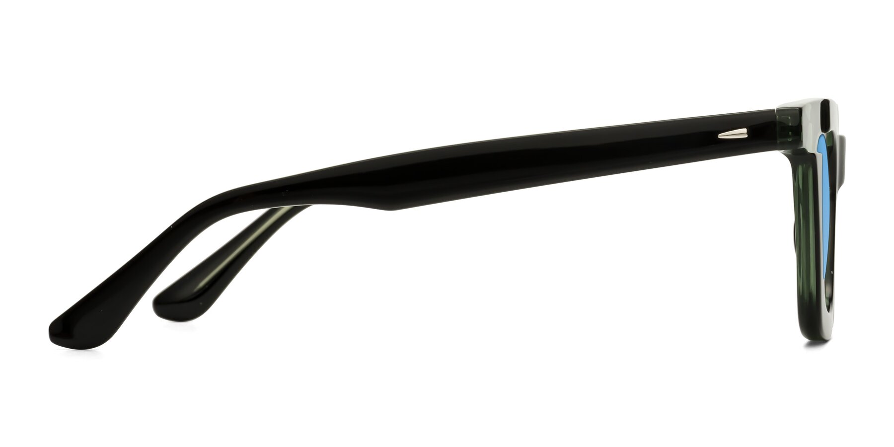 Side of Mill in Black-Green with Medium Blue Tinted Lenses