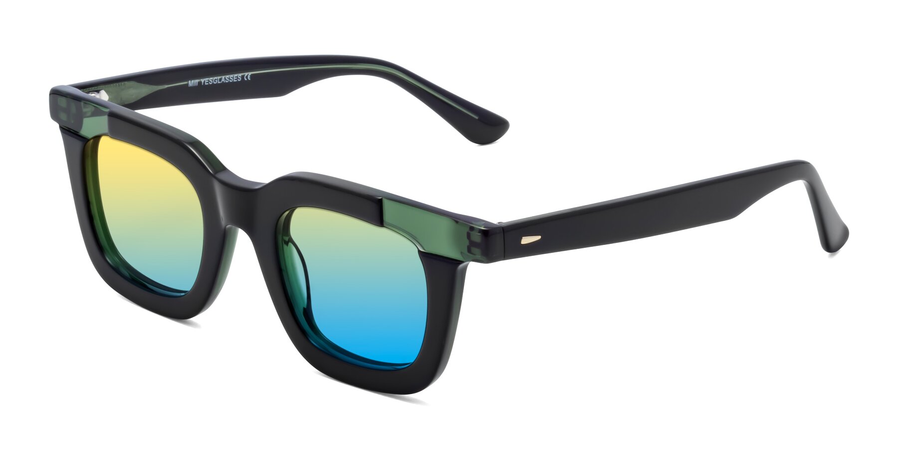Side of Mill in Black-Green with Yellow / Blue Gradient Lenses