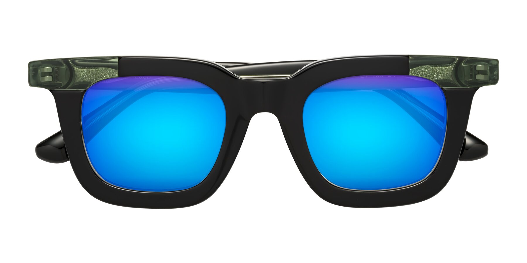 Folded Front of Mill in Black-Green with Blue Mirrored Lenses