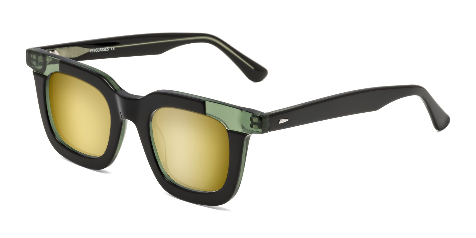 Angle of Mill in Black-Green with Gold Mirrored Lenses