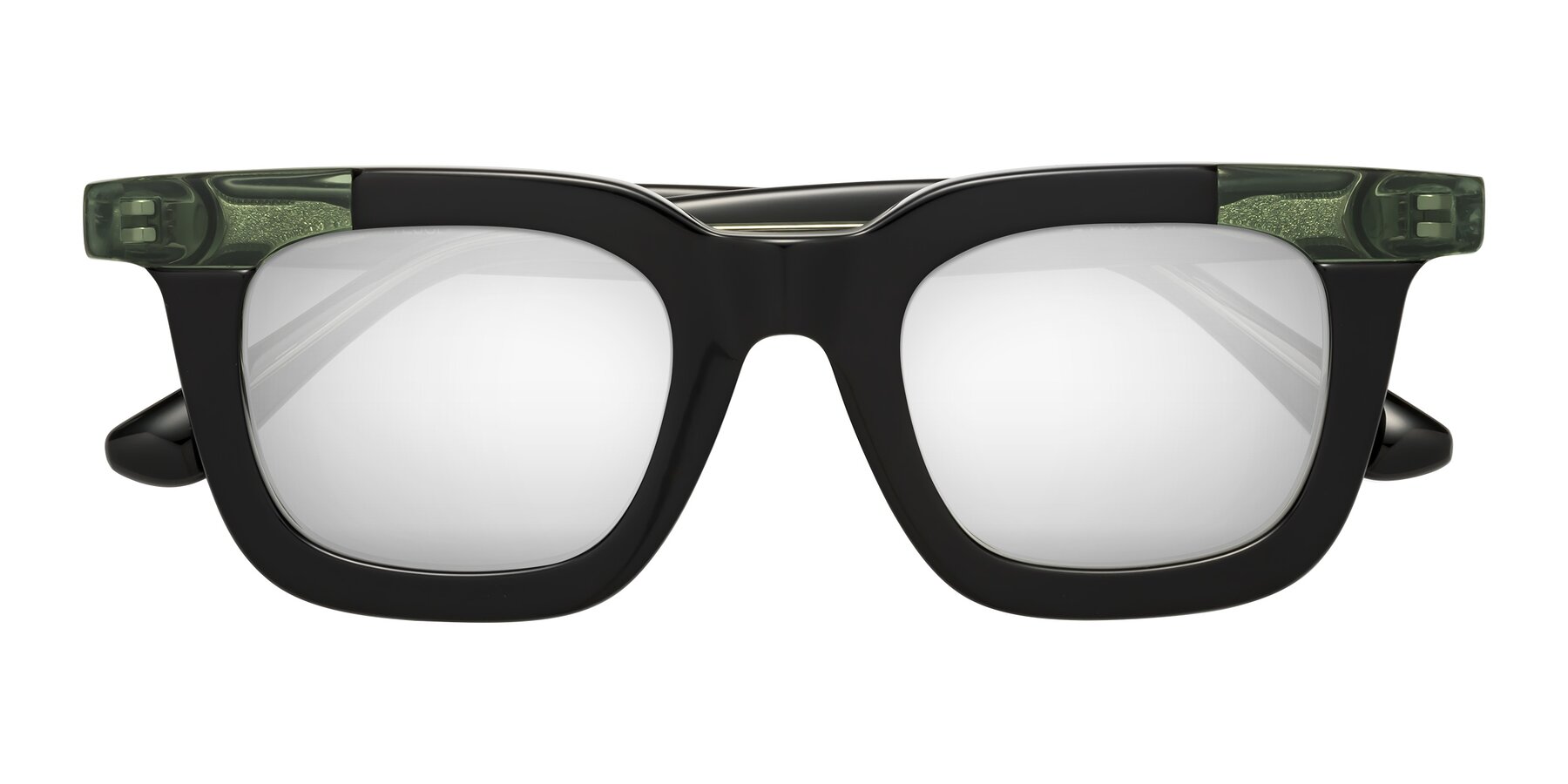 Folded Front of Mill in Black-Green with Silver Mirrored Lenses