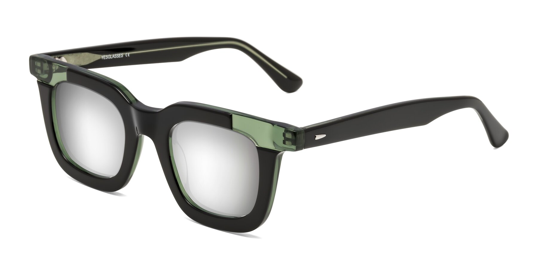 Angle of Mill in Black-Green with Silver Mirrored Lenses