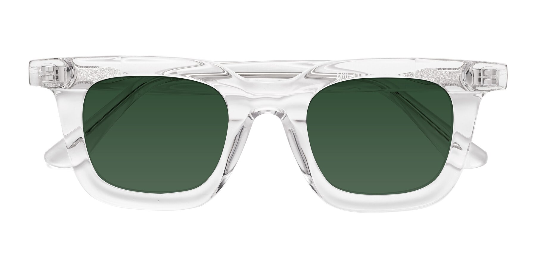 Folded Front of Mill in Clear with Green Tinted Lenses