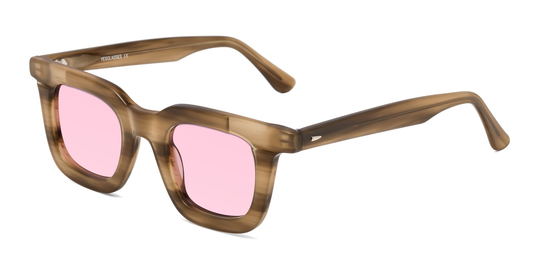 Angle of Mill in Striped Brown with Light Pink Tinted Lenses