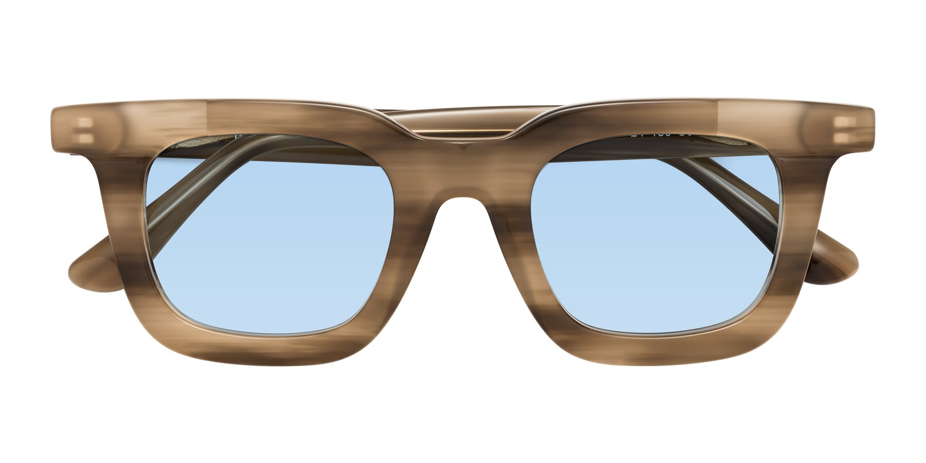 Folded Front of Mill in Striped Brown with Light Blue Tinted Lenses