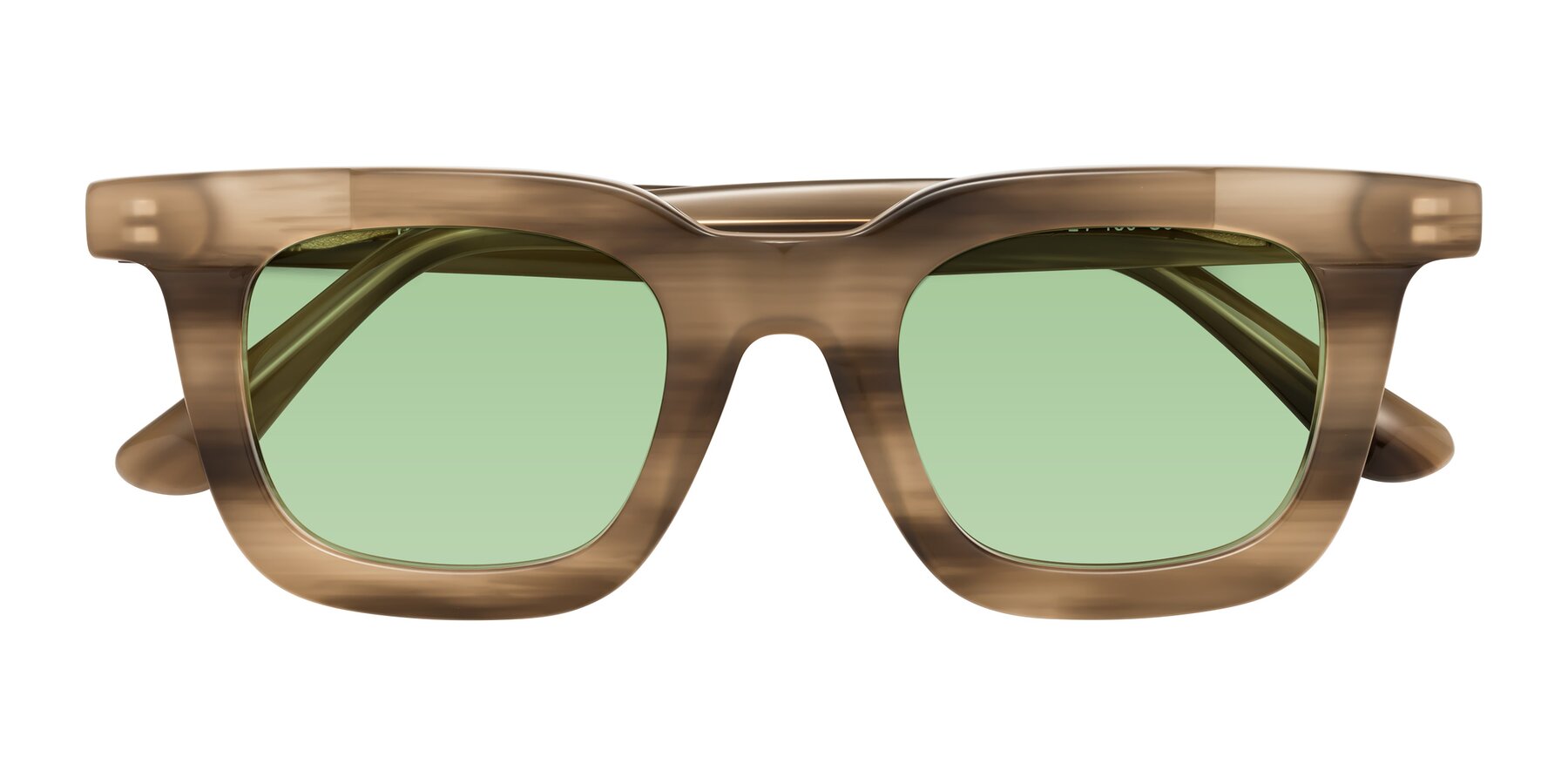 Folded Front of Mill in Striped Brown with Medium Green Tinted Lenses