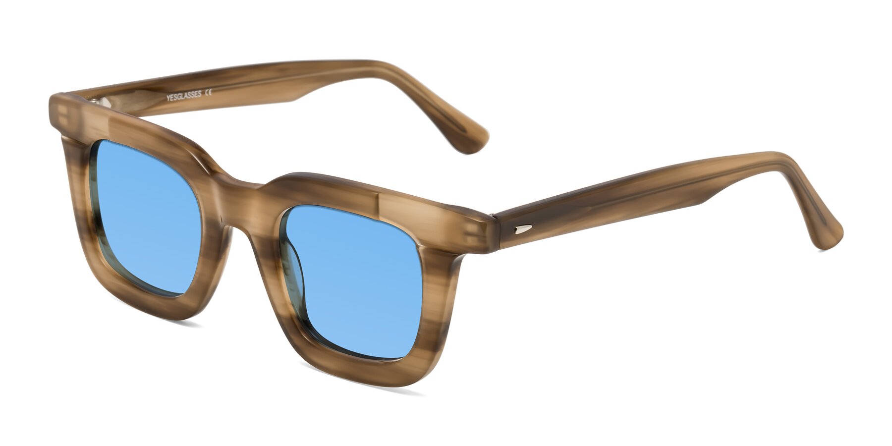 Angle of Mill in Striped Brown with Medium Blue Tinted Lenses