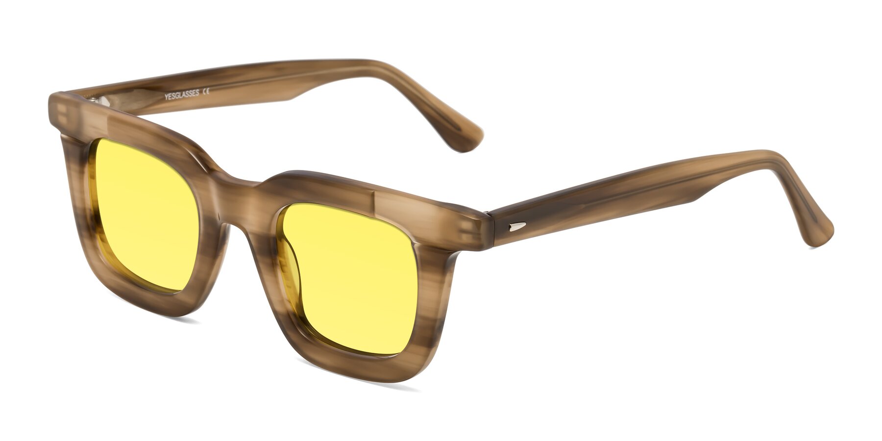 Angle of Mill in Striped Brown with Medium Yellow Tinted Lenses
