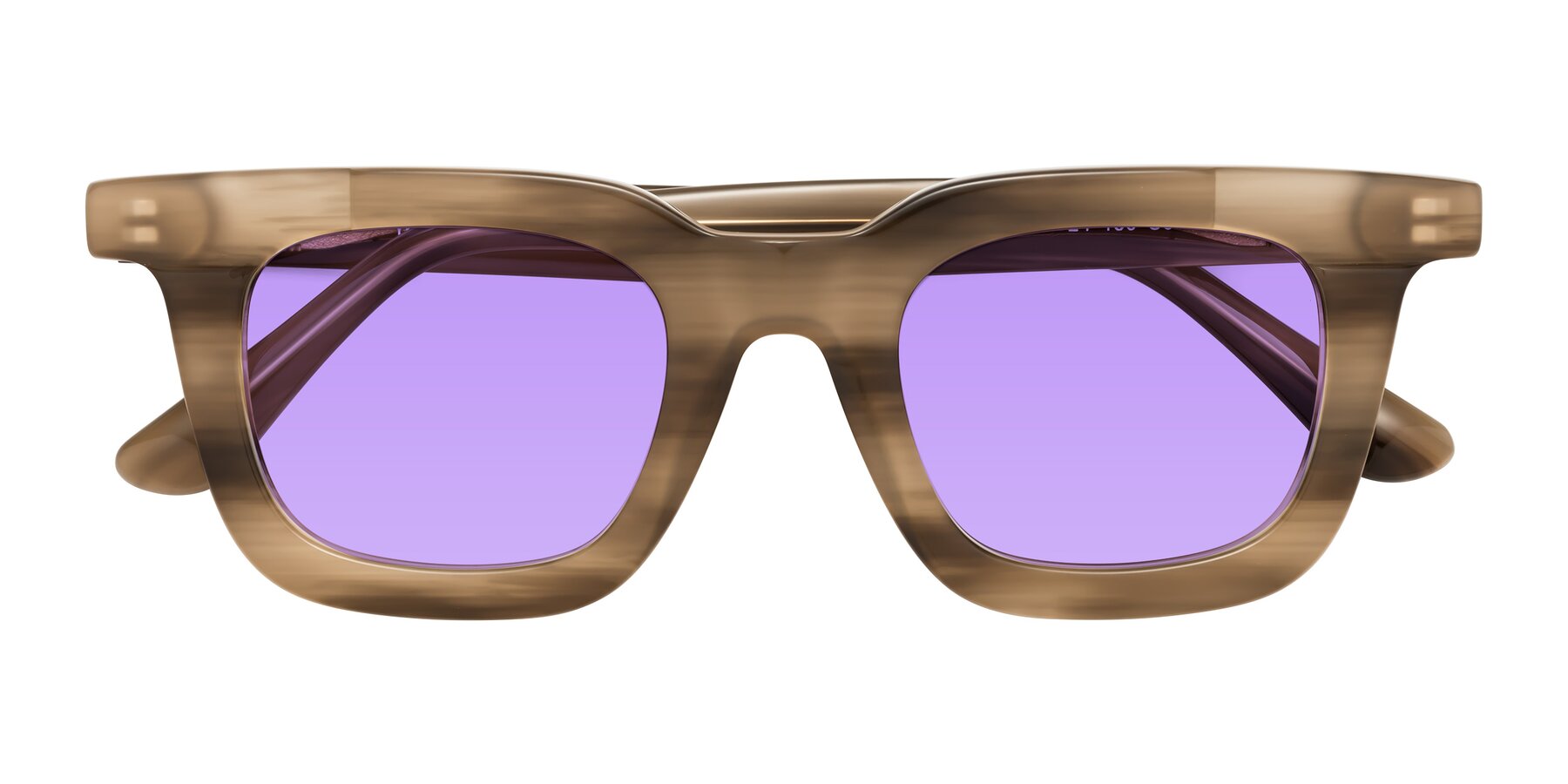 Folded Front of Mill in Striped Brown with Medium Purple Tinted Lenses