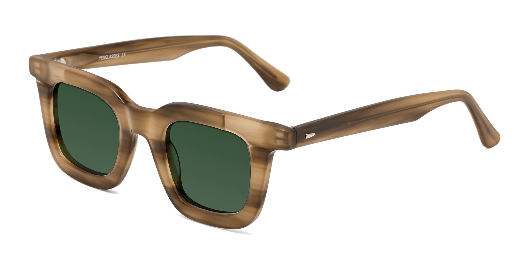 Angle of Mill in Striped Brown with Green Tinted Lenses