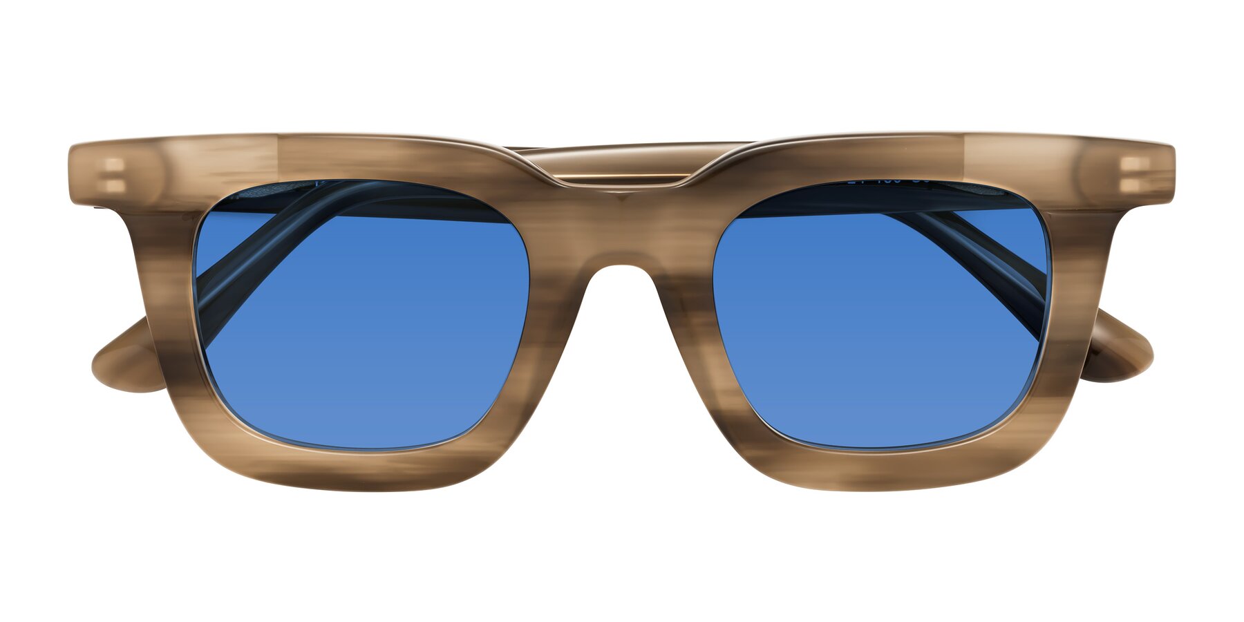 Folded Front of Mill in Striped Brown with Blue Tinted Lenses