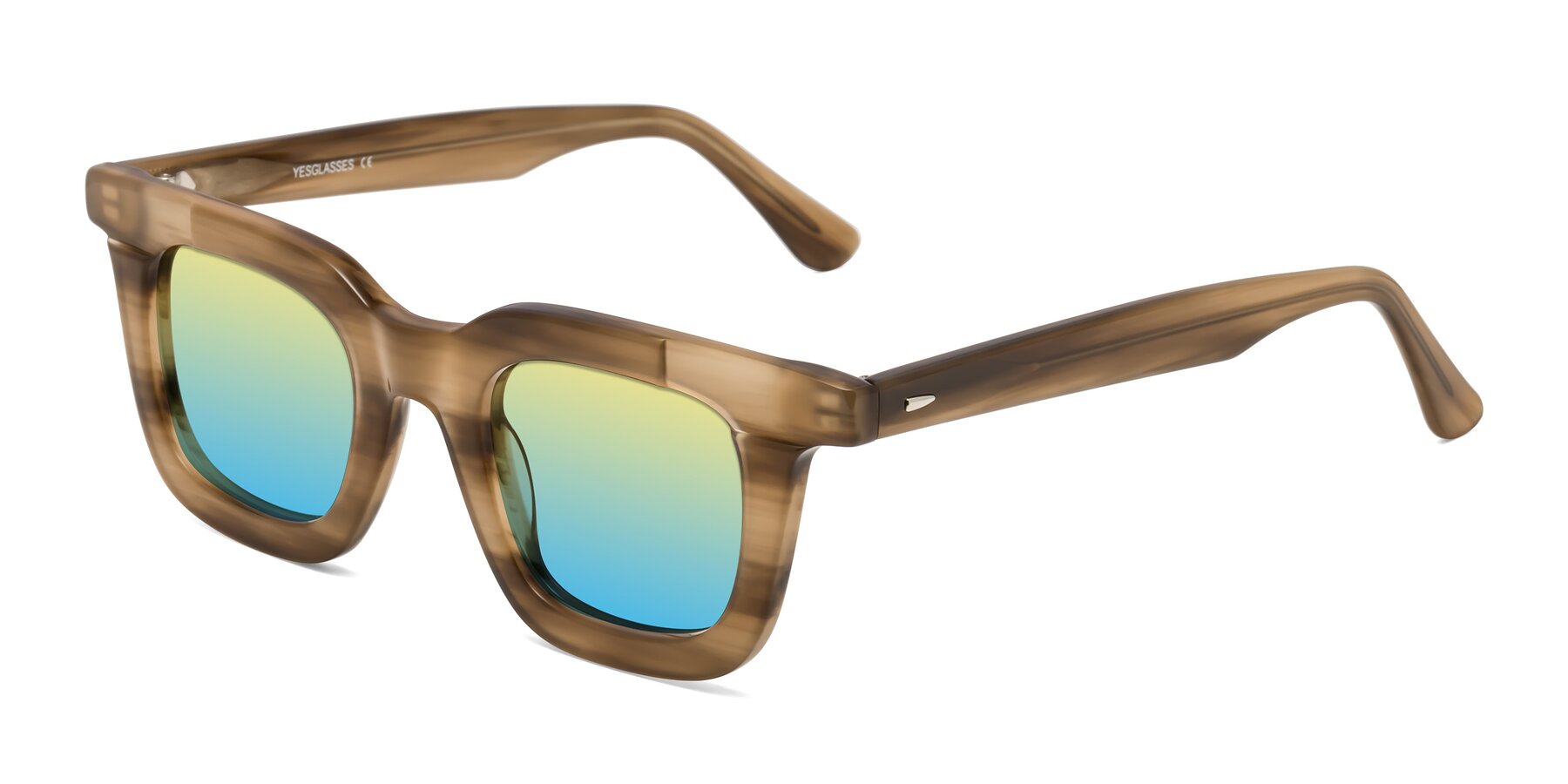 Angle of Mill in Striped Brown with Yellow / Blue Gradient Lenses