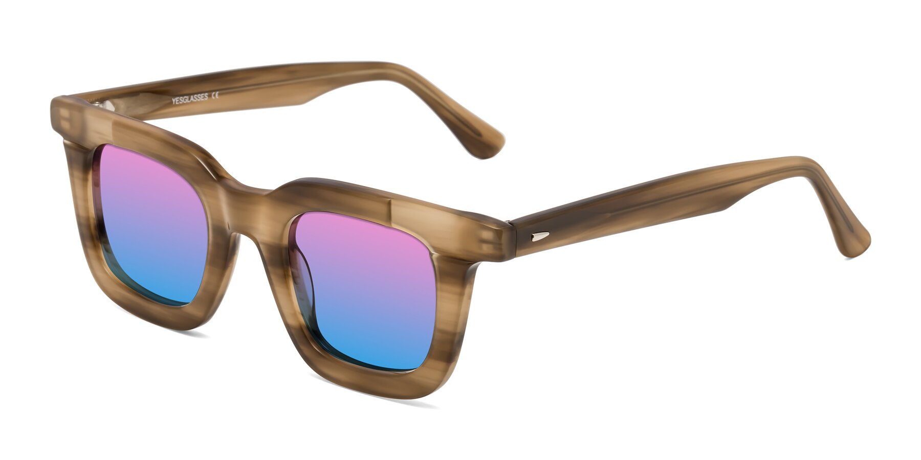 Angle of Mill in Striped Brown with Pink / Blue Gradient Lenses