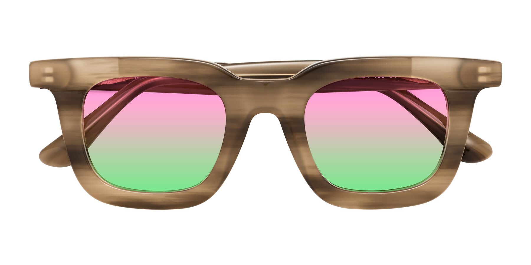 Folded Front of Mill in Striped Brown with Pink / Green Gradient Lenses