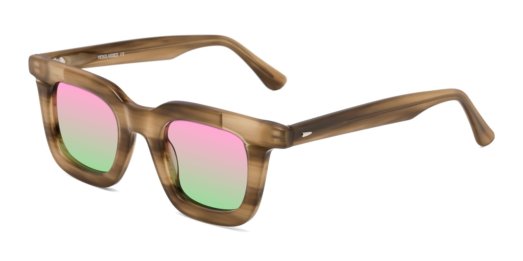 Angle of Mill in Striped Brown with Pink / Green Gradient Lenses