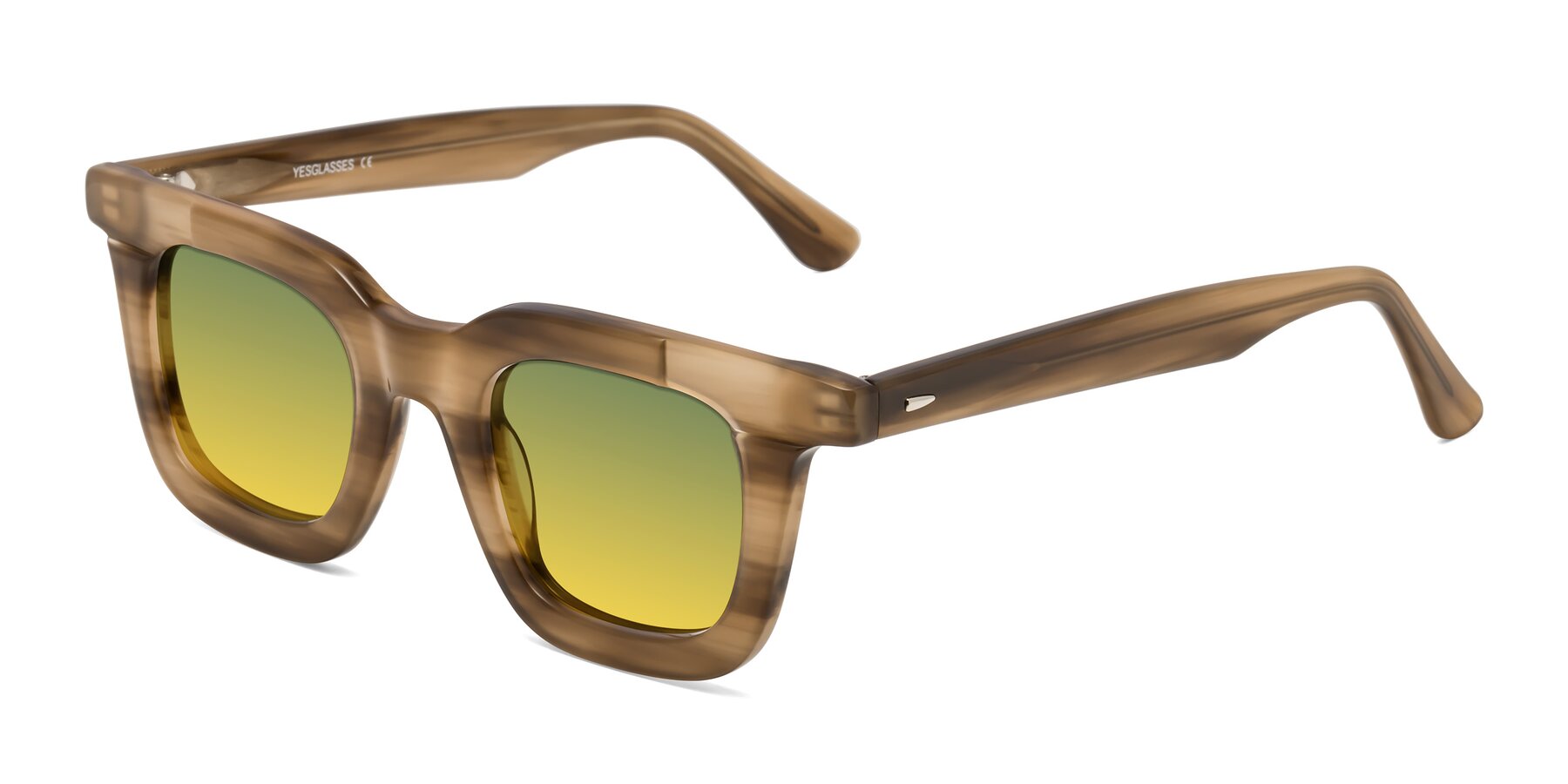 Angle of Mill in Striped Brown with Green / Yellow Gradient Lenses