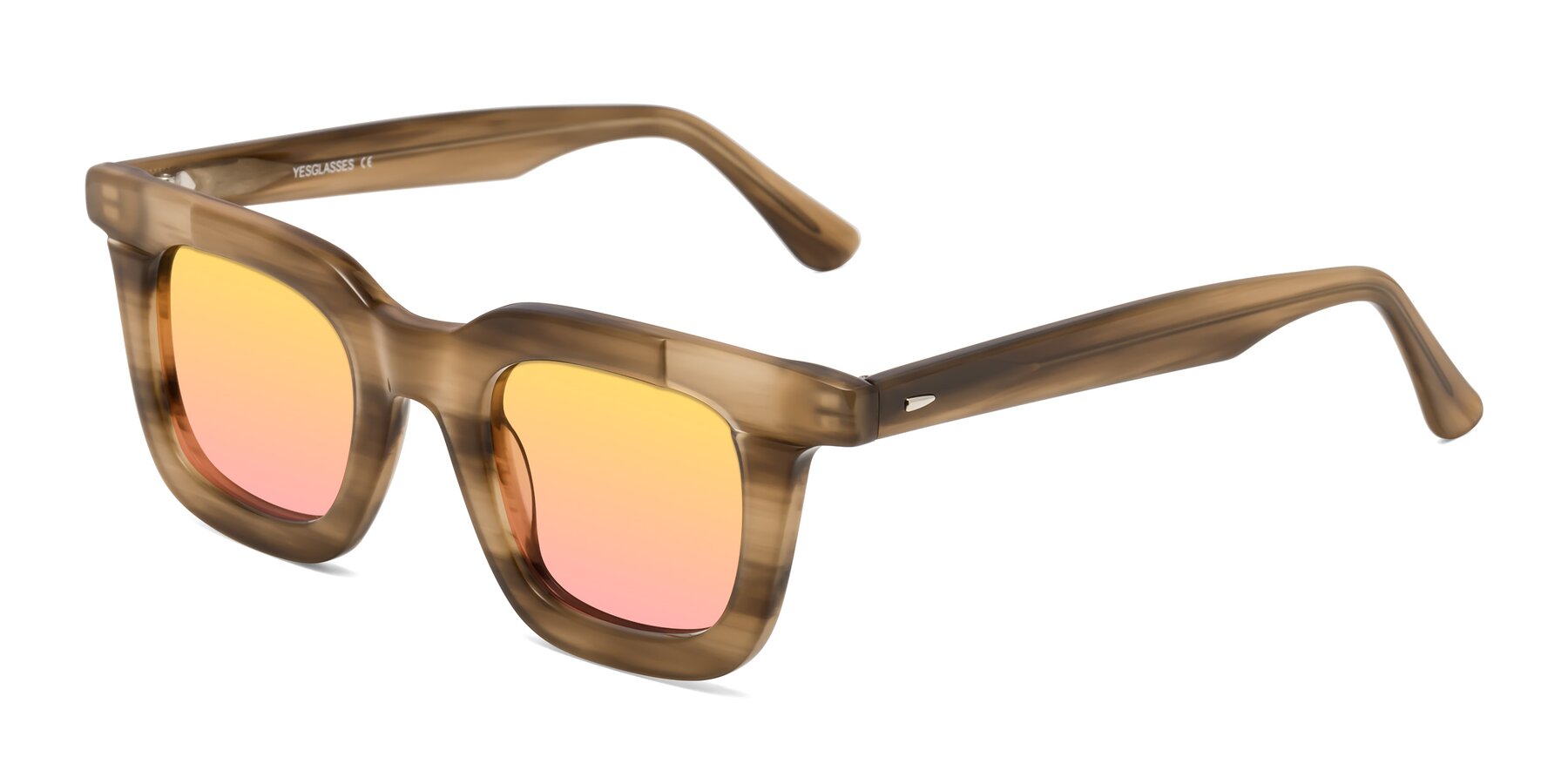 Angle of Mill in Striped Brown with Yellow / Pink Gradient Lenses