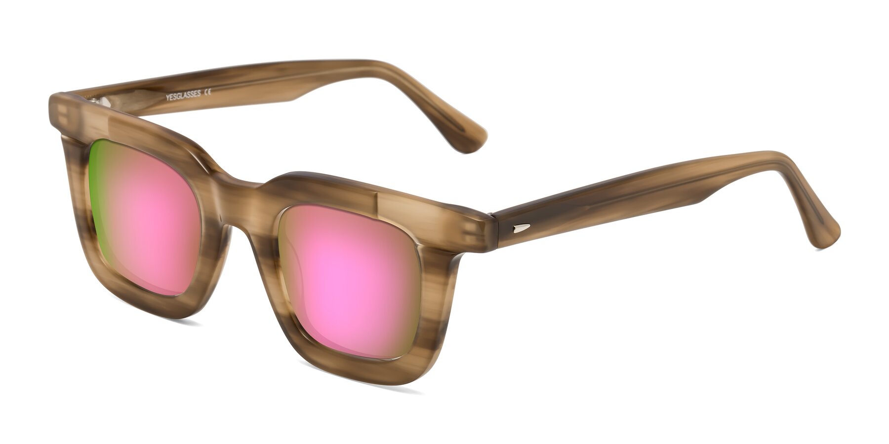 Angle of Mill in Striped Brown with Pink Mirrored Lenses