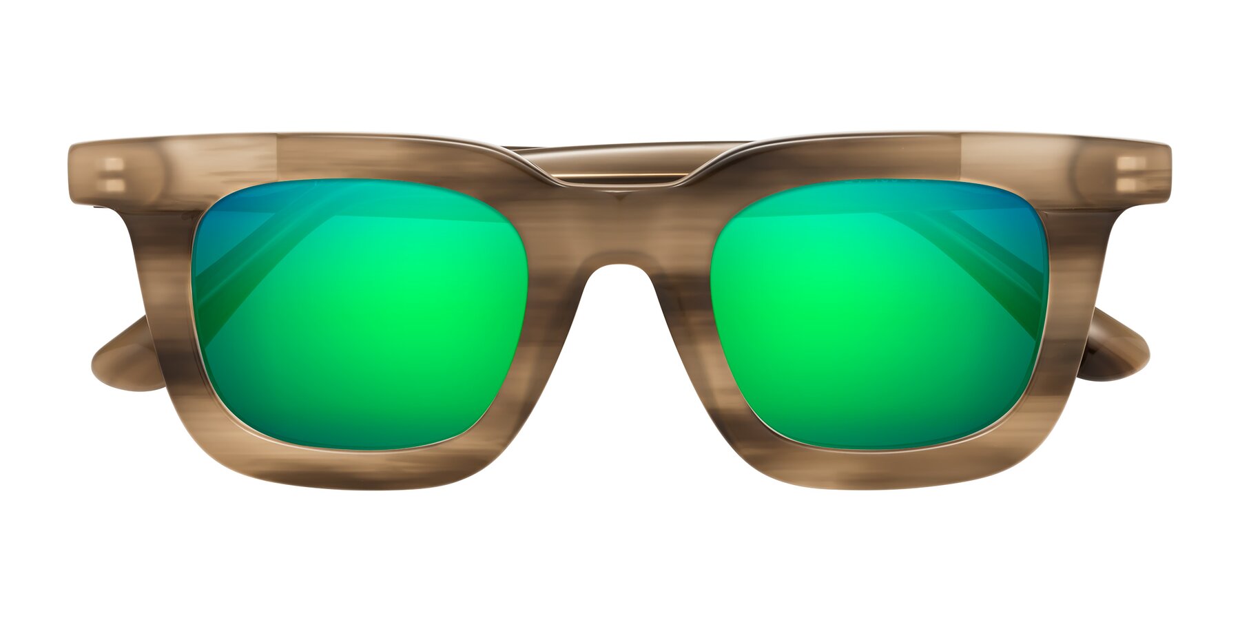 Folded Front of Mill in Striped Brown with Green Mirrored Lenses