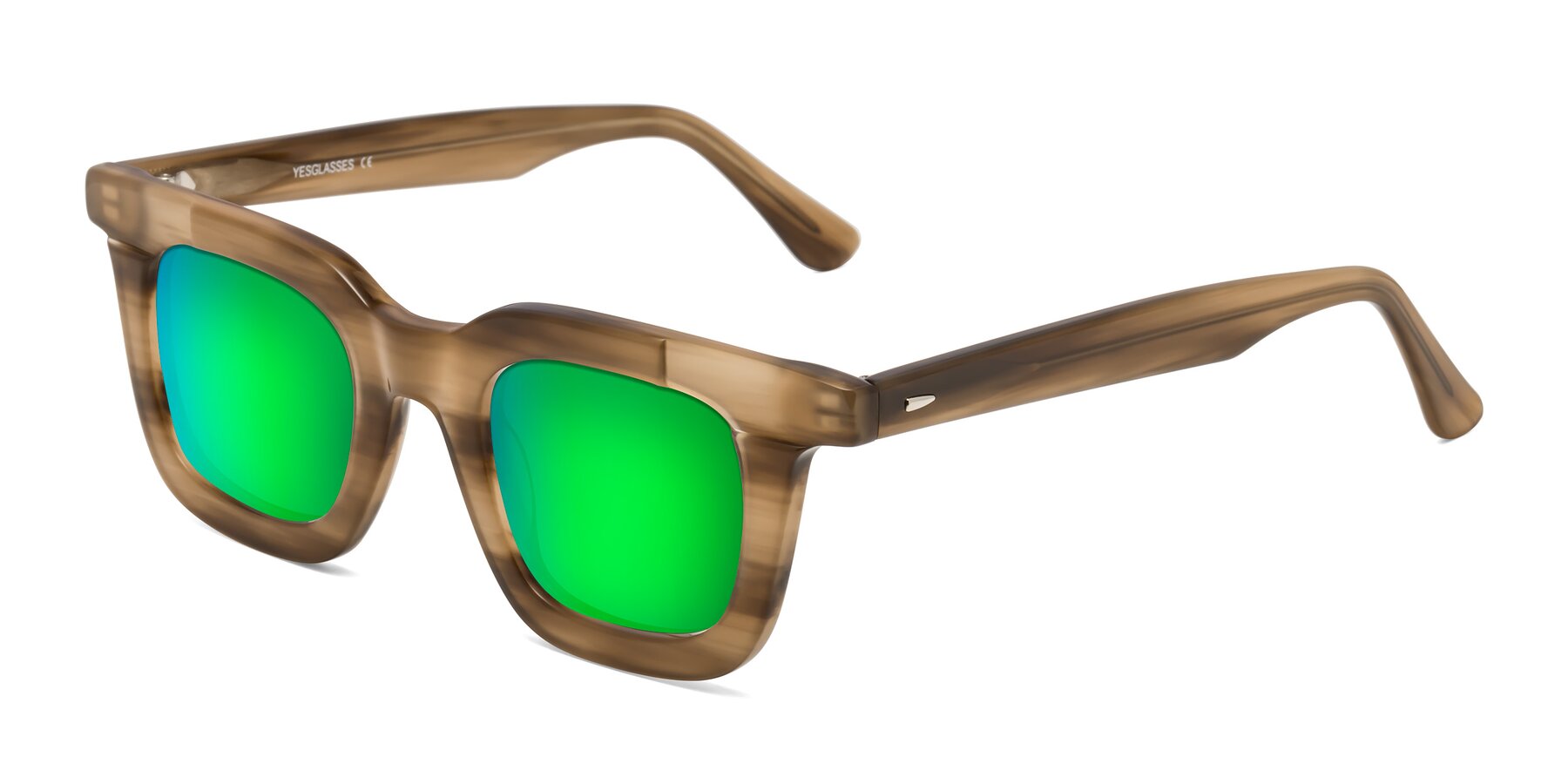 Angle of Mill in Striped Brown with Green Mirrored Lenses