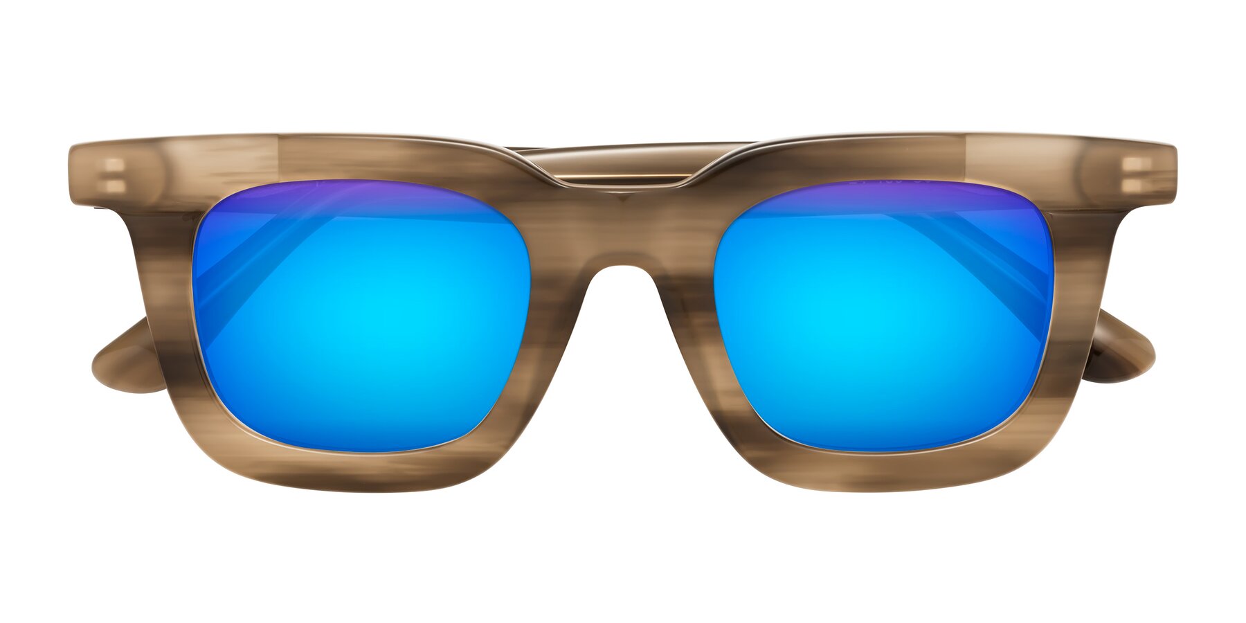 Folded Front of Mill in Striped Brown with Blue Mirrored Lenses