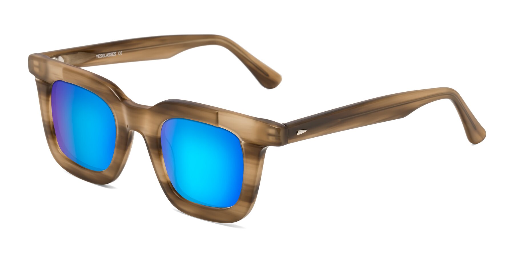 Angle of Mill in Striped Brown with Blue Mirrored Lenses