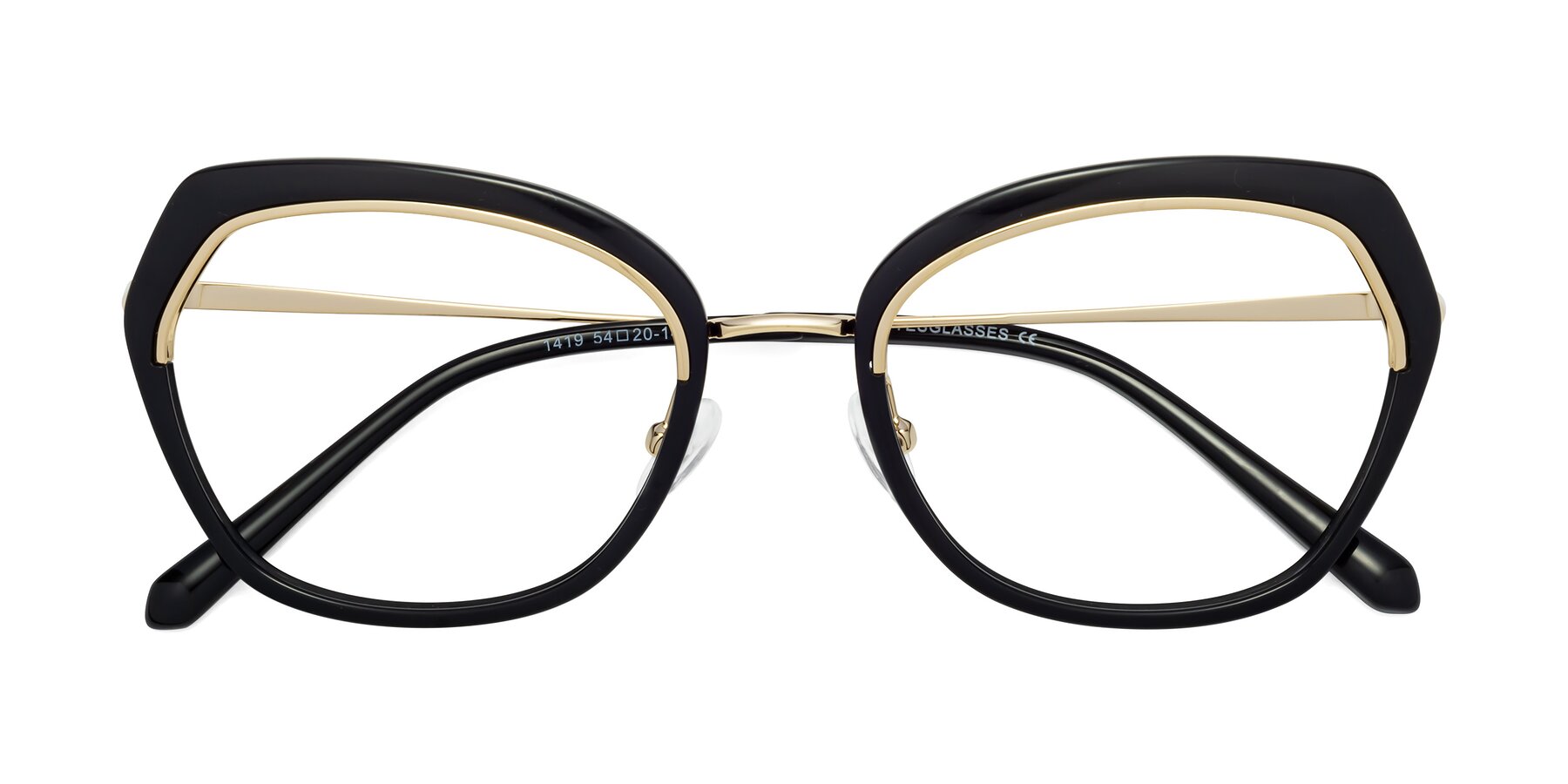 Folded Front of Prescott in Black-Gold with Clear Eyeglass Lenses