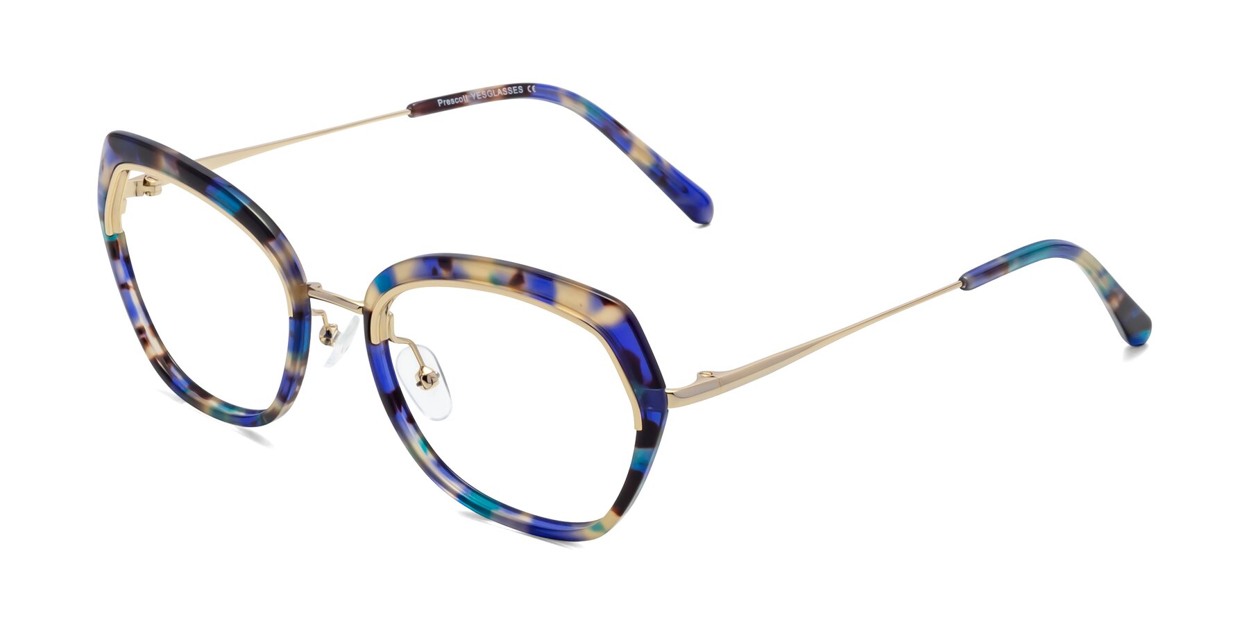 Angle of Prescott in Blue Tortoise with Clear Eyeglass Lenses