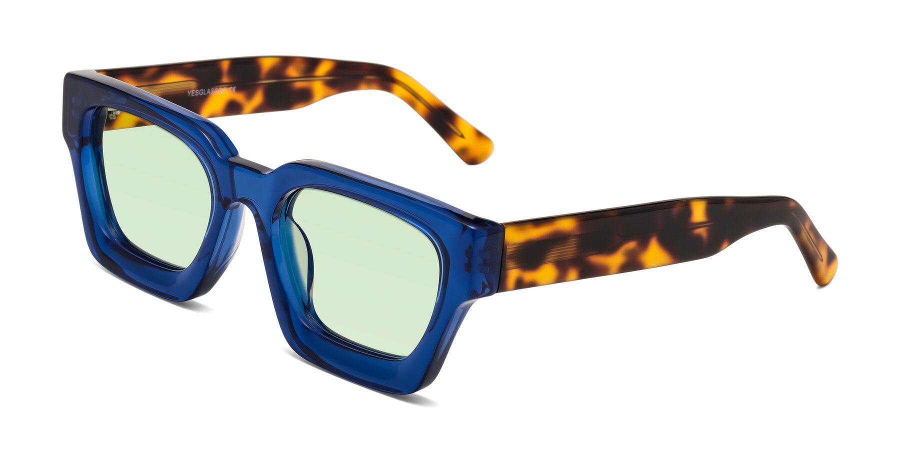 Angle of Powers in Blue-Tortoise with Light Green Tinted Lenses