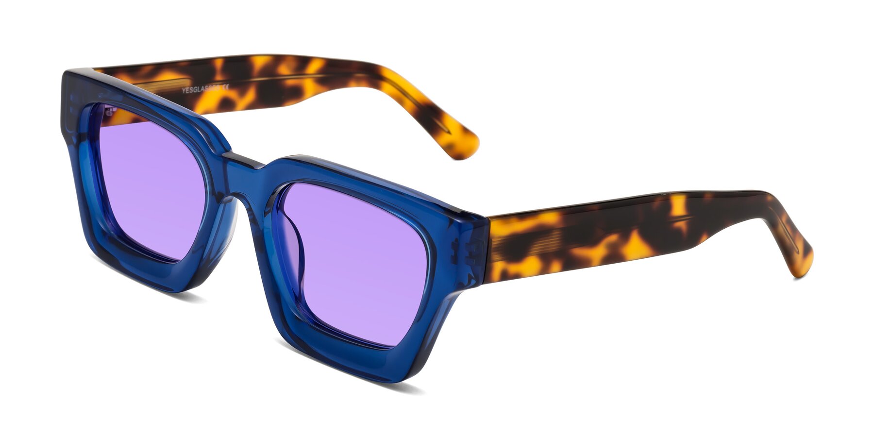Angle of Powers in Blue-Tortoise with Medium Purple Tinted Lenses