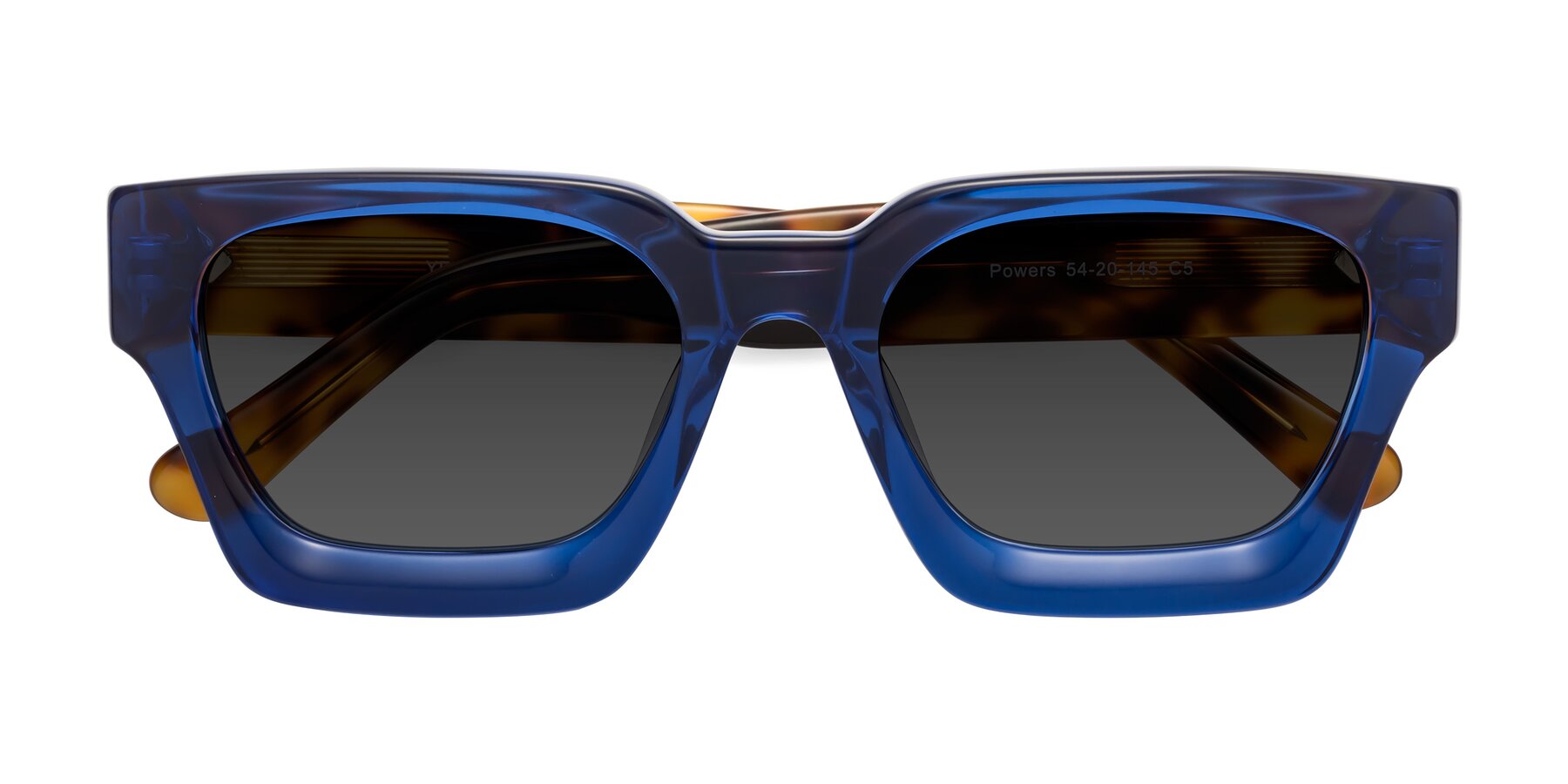 Folded Front of Powers in Blue-Tortoise with Gray Tinted Lenses