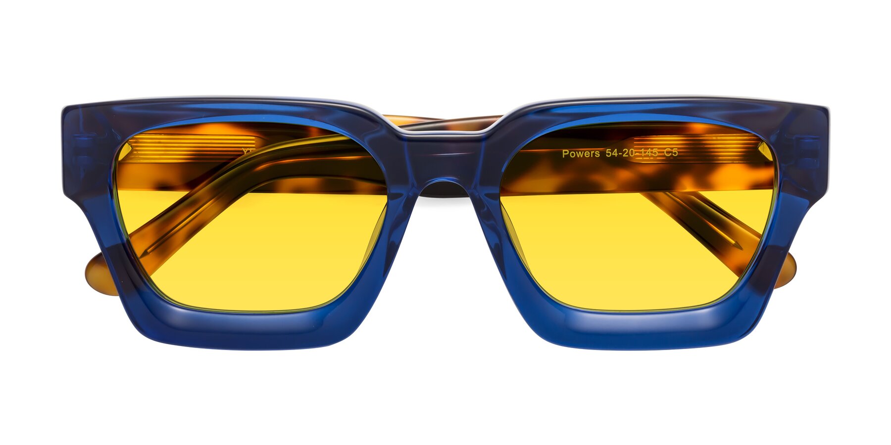 Folded Front of Powers in Blue-Tortoise with Yellow Tinted Lenses