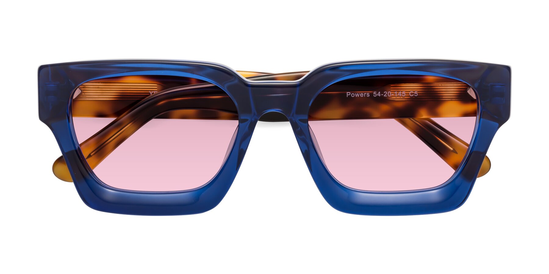 Folded Front of Powers in Blue-Tortoise with Light Wine Tinted Lenses