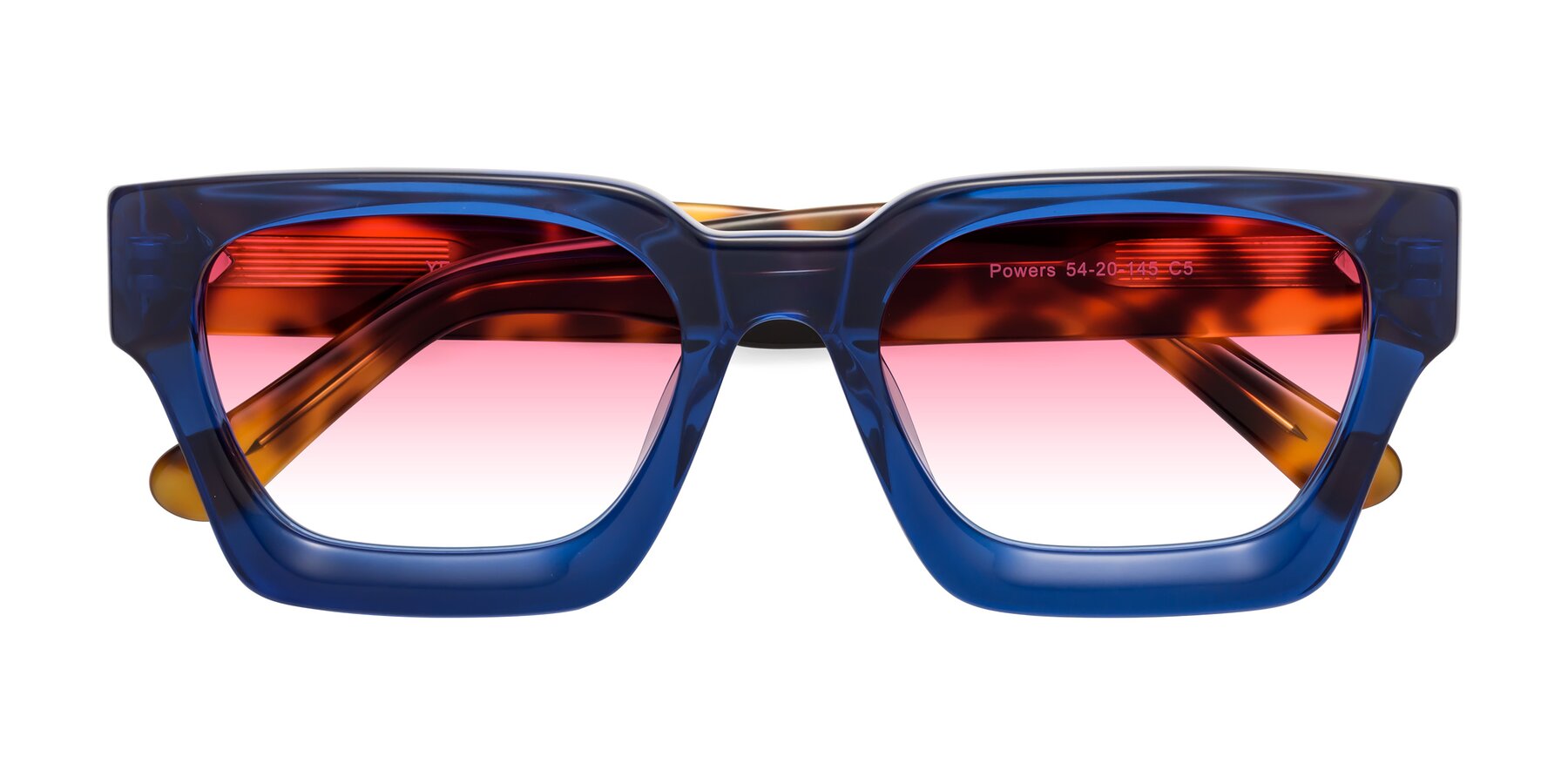 Folded Front of Powers in Blue-Tortoise with Pink Gradient Lenses