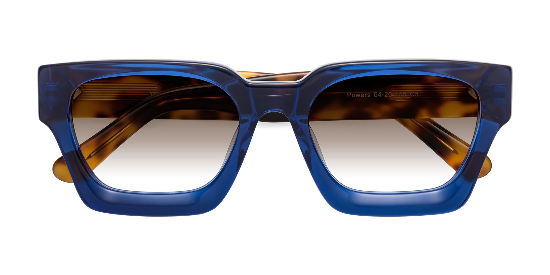 Folded Front of Powers in Blue-Tortoise with Brown Gradient Lenses
