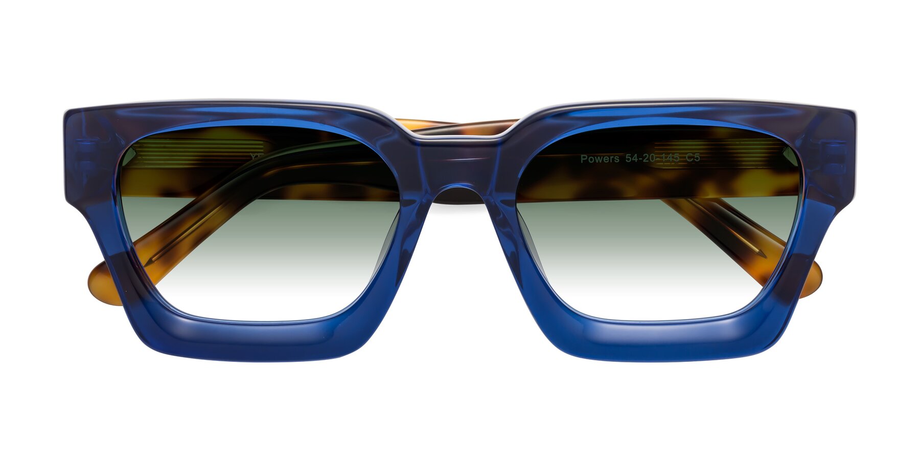 Folded Front of Powers in Blue-Tortoise with Green Gradient Lenses