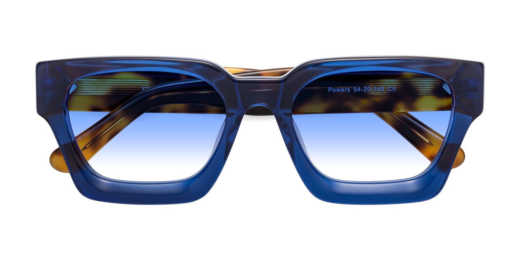 Folded Front of Powers in Blue-Tortoise with Blue Gradient Lenses