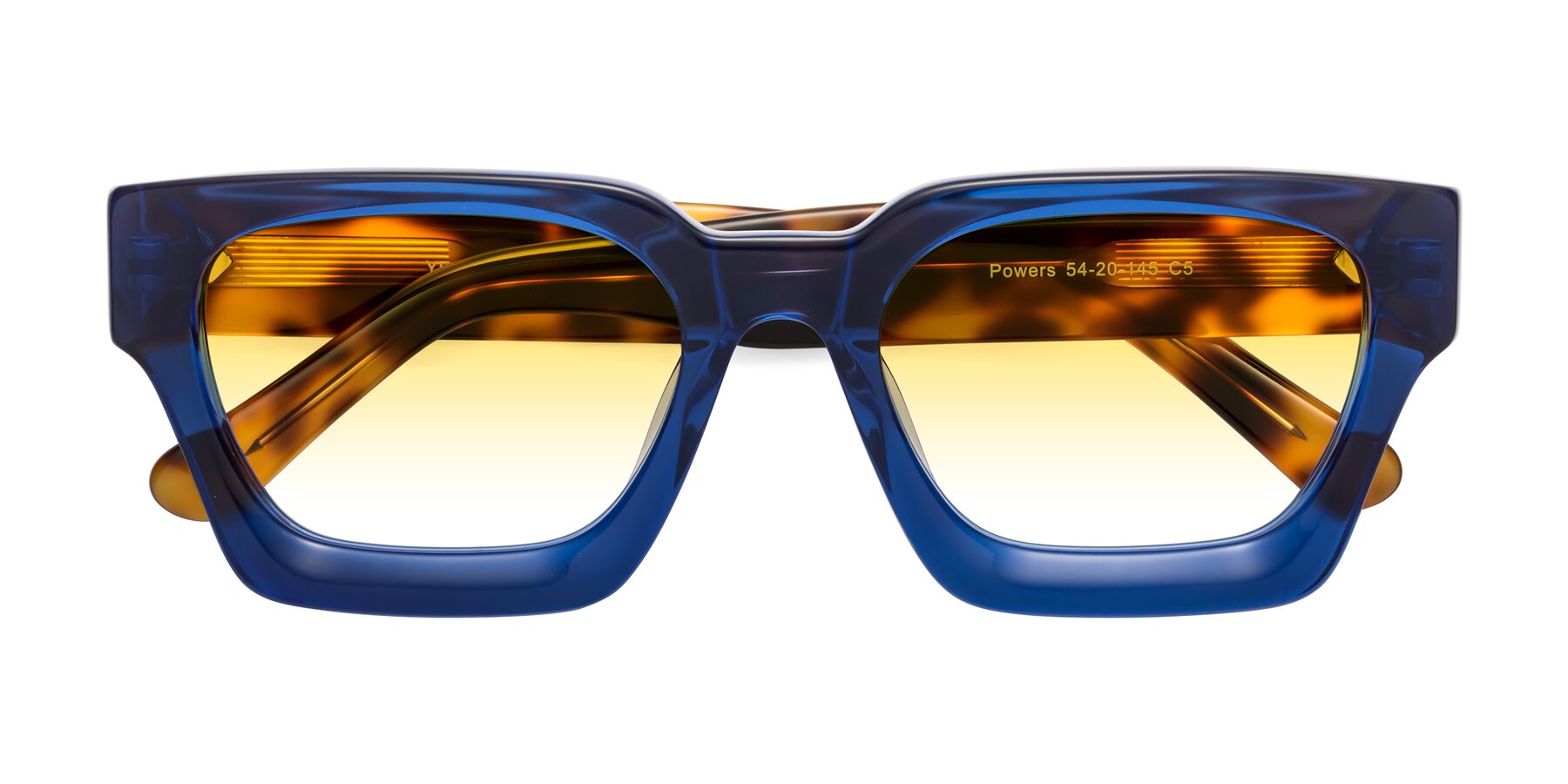 Folded Front of Powers in Blue-Tortoise with Yellow Gradient Lenses