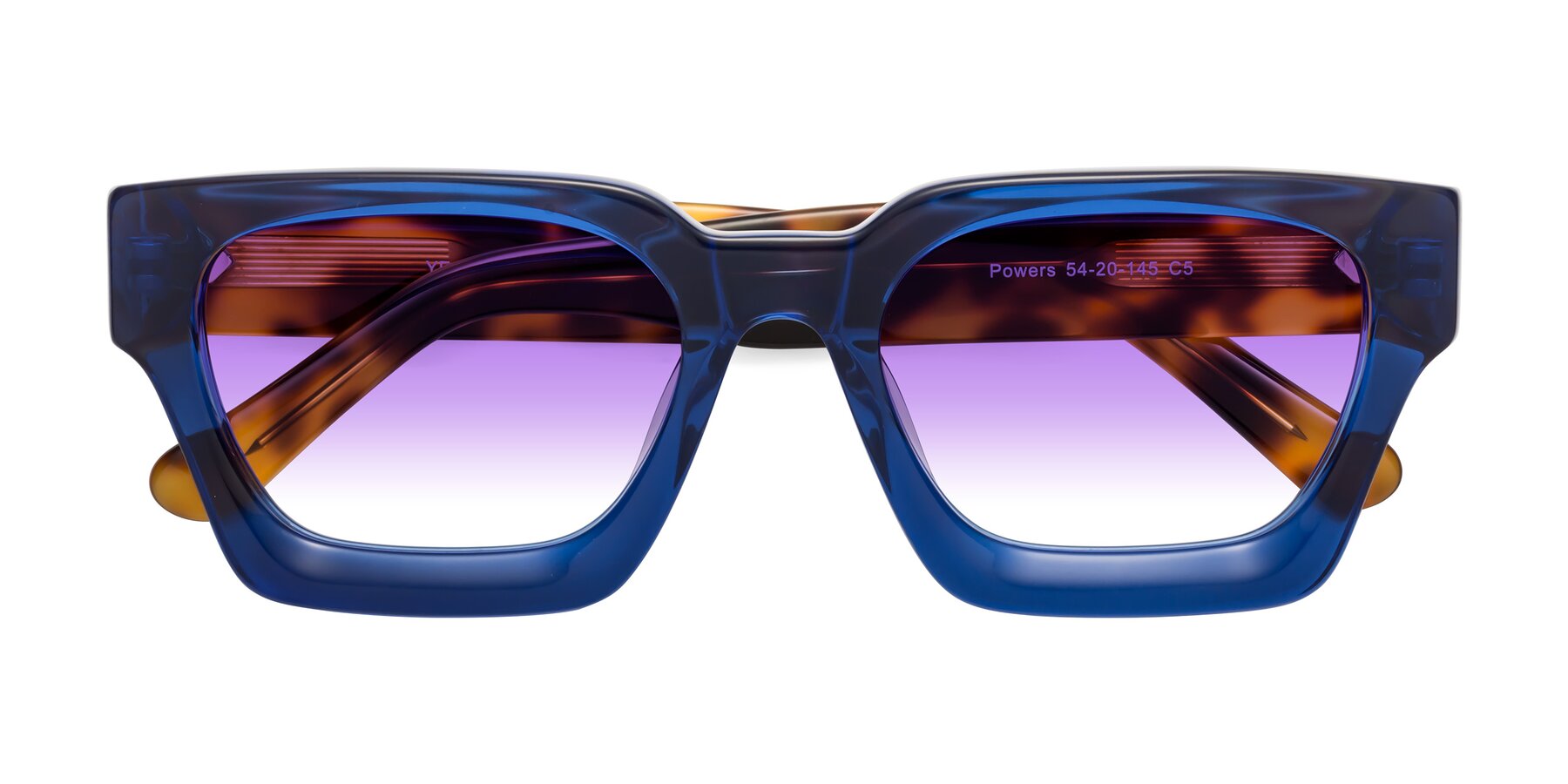 Folded Front of Powers in Blue-Tortoise with Purple Gradient Lenses