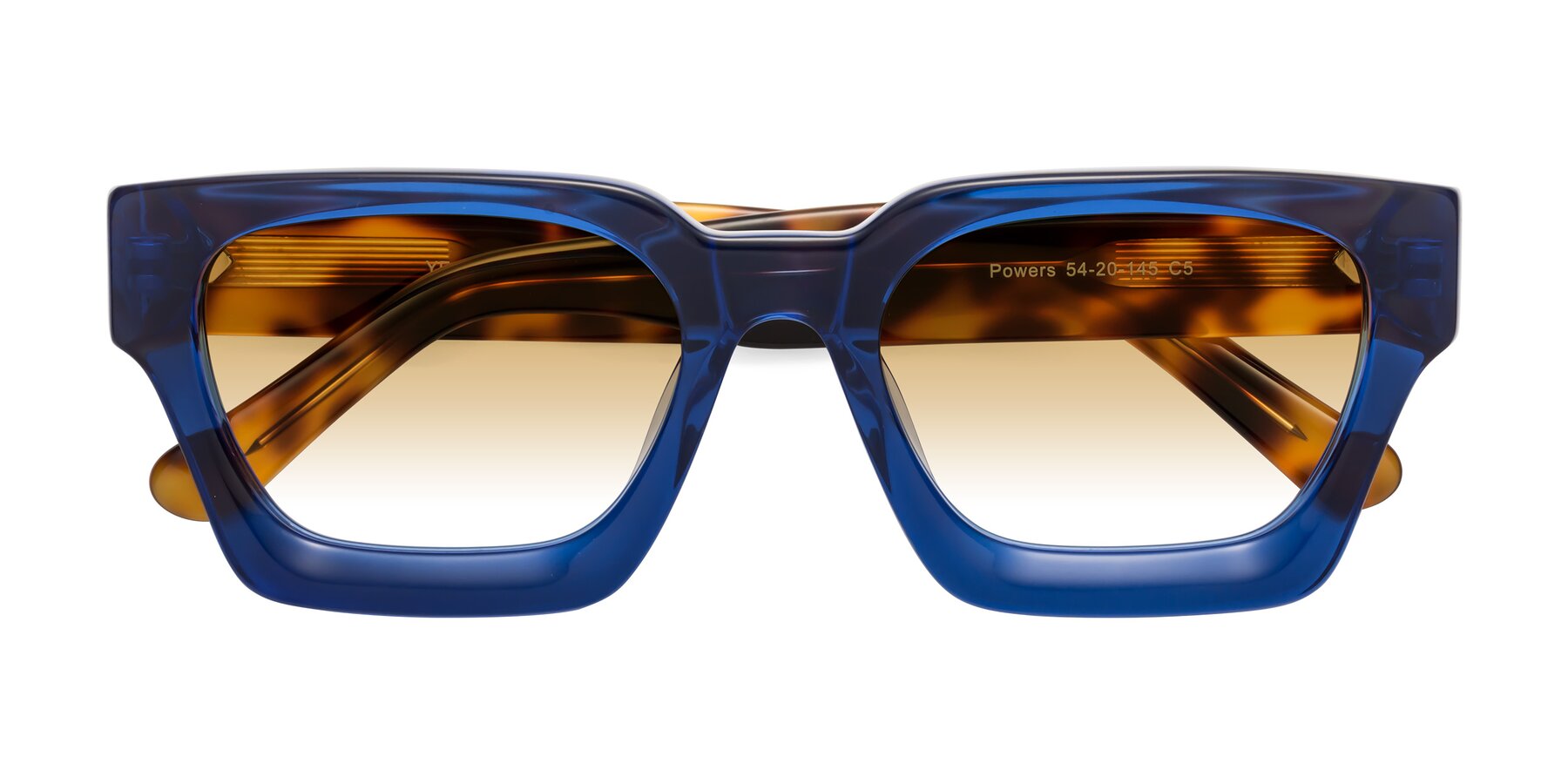 Folded Front of Powers in Blue-Tortoise with Champagne Gradient Lenses